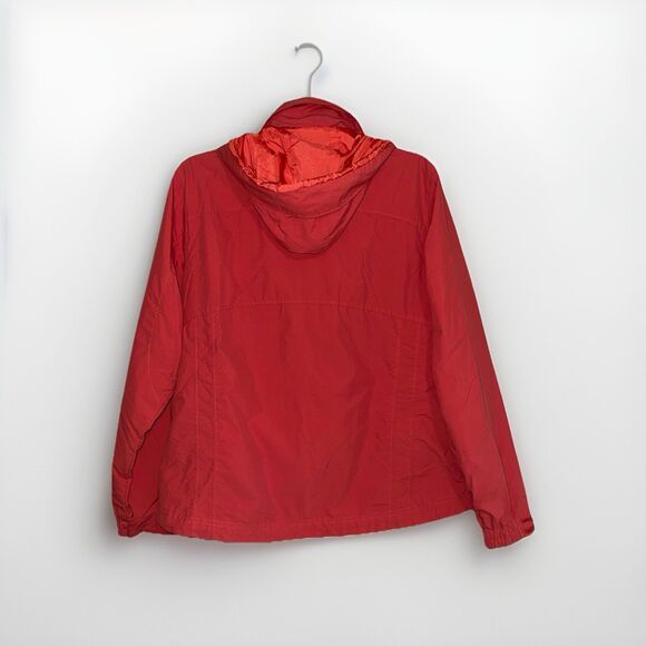 Vintage LL Bean Rain Jacket Hood Coral Orange Weather Channel Nylon Women Medium - Picture 2 of 16